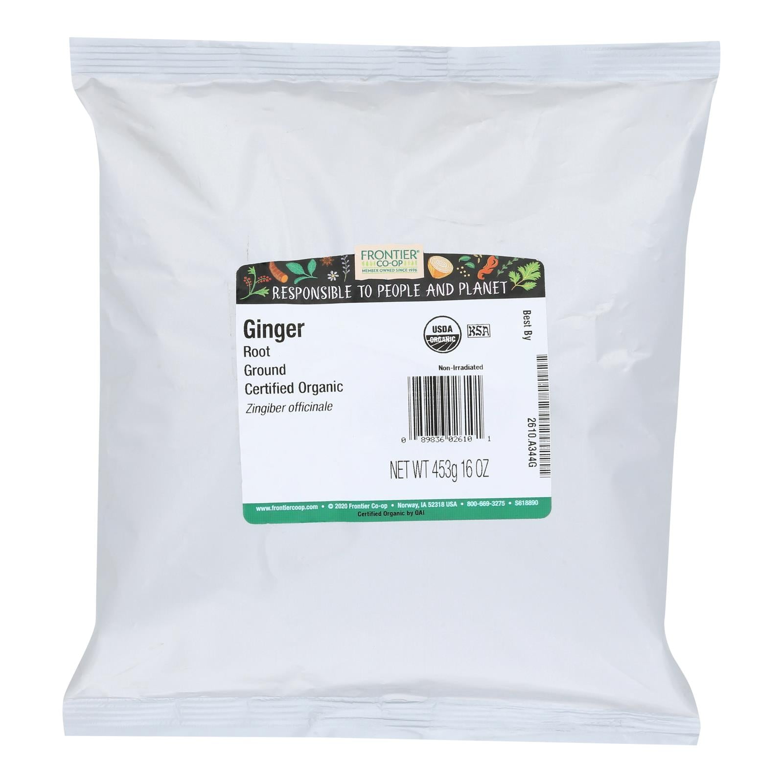Frontier Herb Ginger Root Organic Powder Ground - Single Bulk Item - 1lb - GreatEagleInc