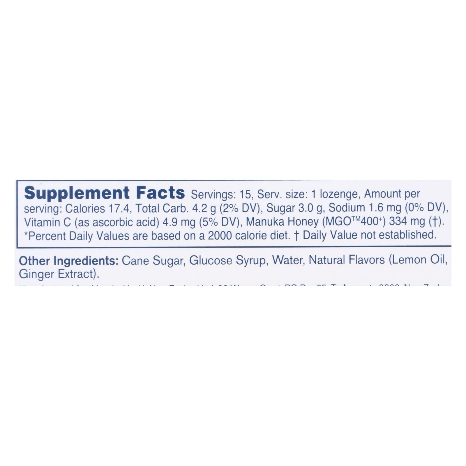 Manuka Health - Loz Honey Mgo 400+lem Ginger - 1 Each 1-15 Ct - GreatEagleInc