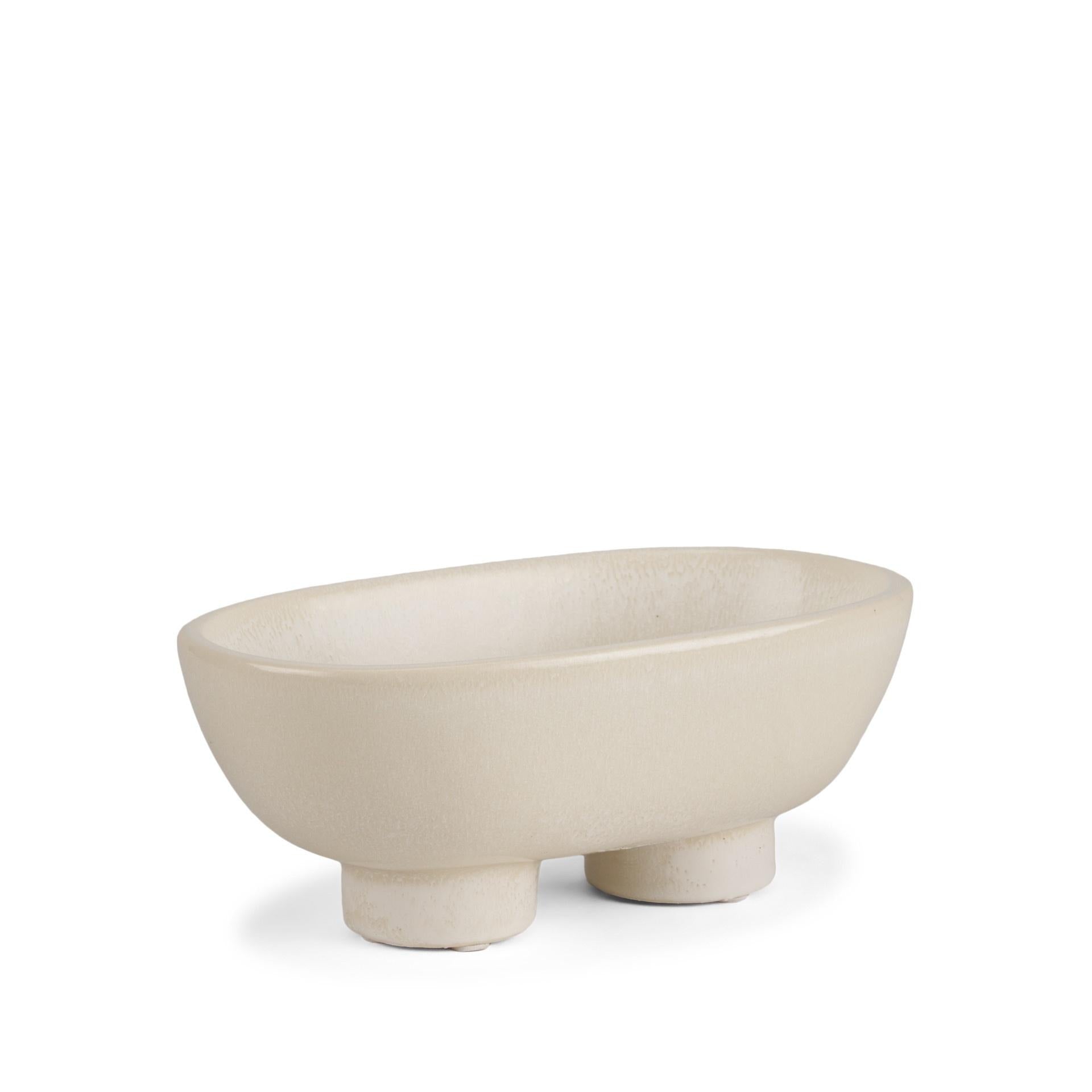 8" Cream Ceramic Oval Pedestal Centerpiece Bowl - Kitchen & Dining