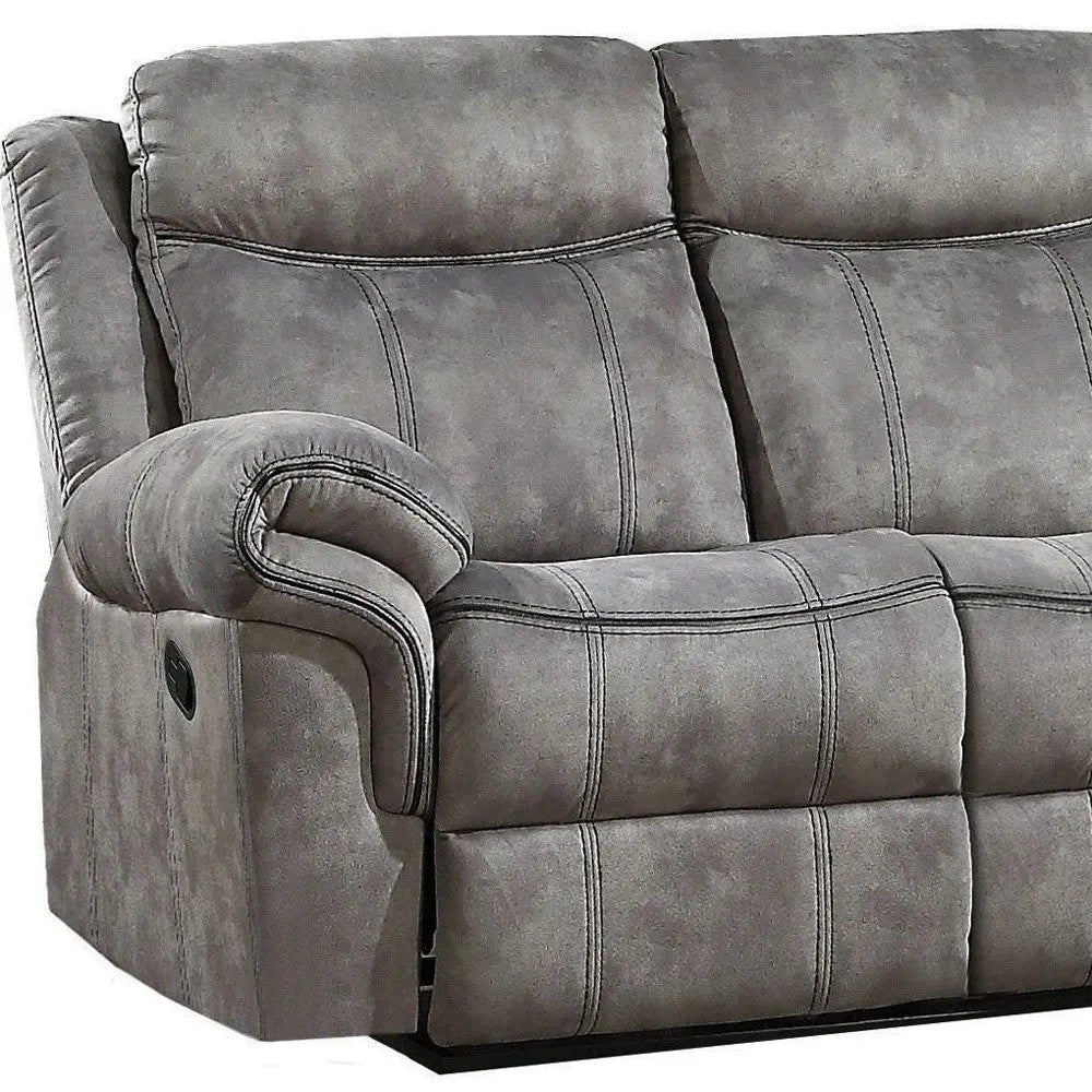 87" Gray Velvet Reclining USB Sofa With Black Legs Homeroots Living Room