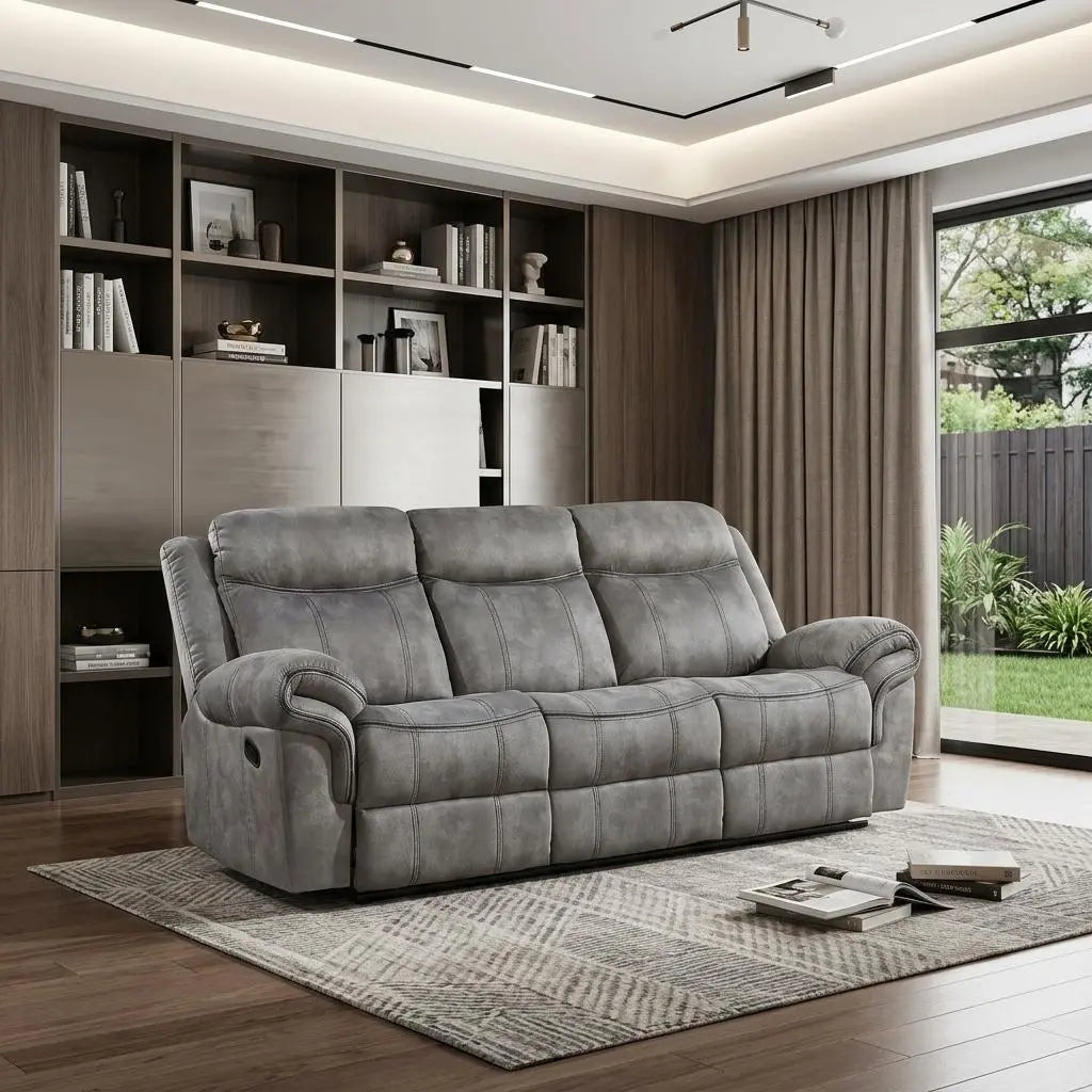 87" Gray Velvet Reclining USB Sofa With Black Legs Homeroots Living Room