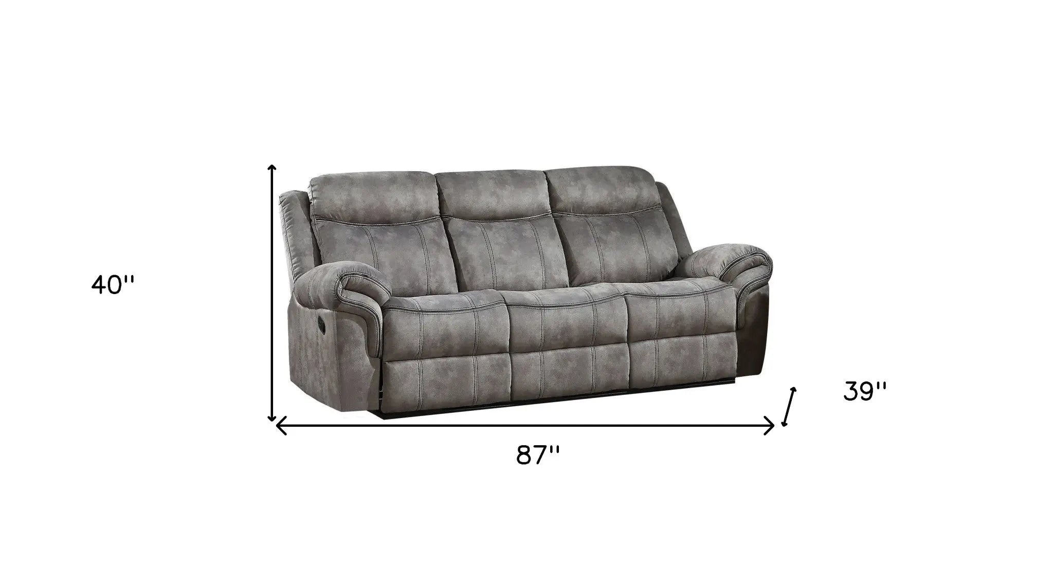 87" Gray Velvet Reclining USB Sofa With Black Legs Homeroots Living Room