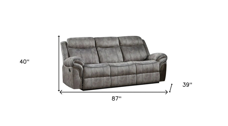 87" Gray Velvet Reclining USB Sofa With Black Legs Homeroots Living Room