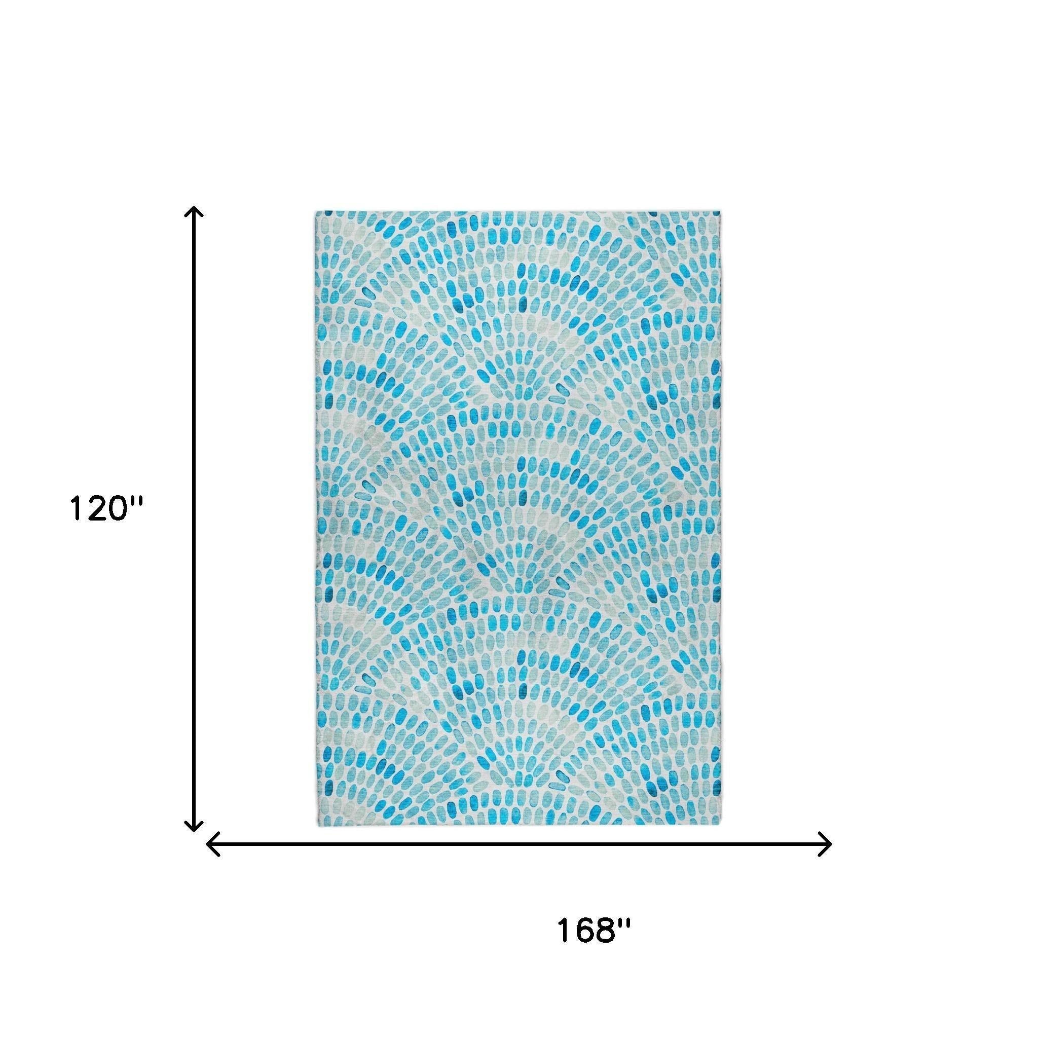 10' X 14' Aqua And Cobalt Geometric Shag Washable Area Rug With UV Protection - Home & Garden
