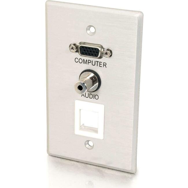 C2G VGA + 3.5mm Audio Pass Through Single Gang Wall Plate w/1 Keystone-Brushed Aluminum Default Title