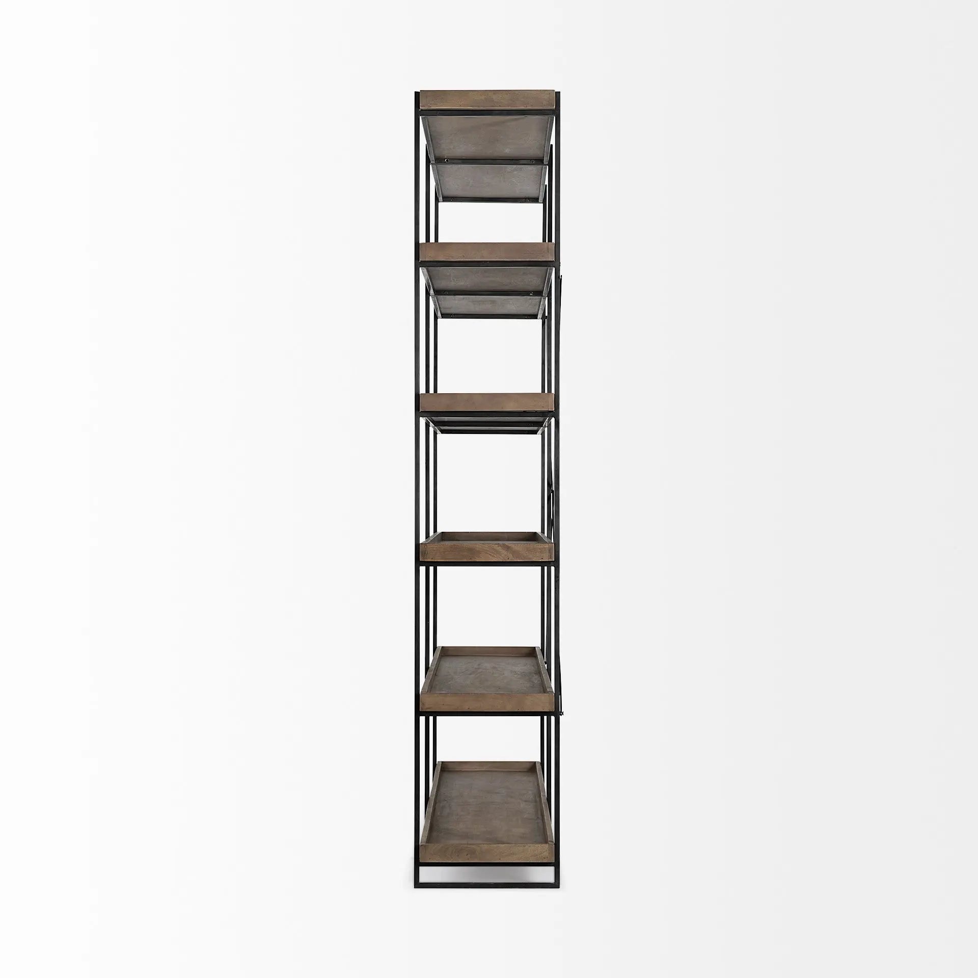 88" Black And Brown Iron and Wood Five Tier Bookcase - GreatEagleInc