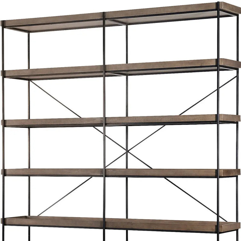 88" Black And Brown Iron and Wood Five Tier Bookcase - GreatEagleInc