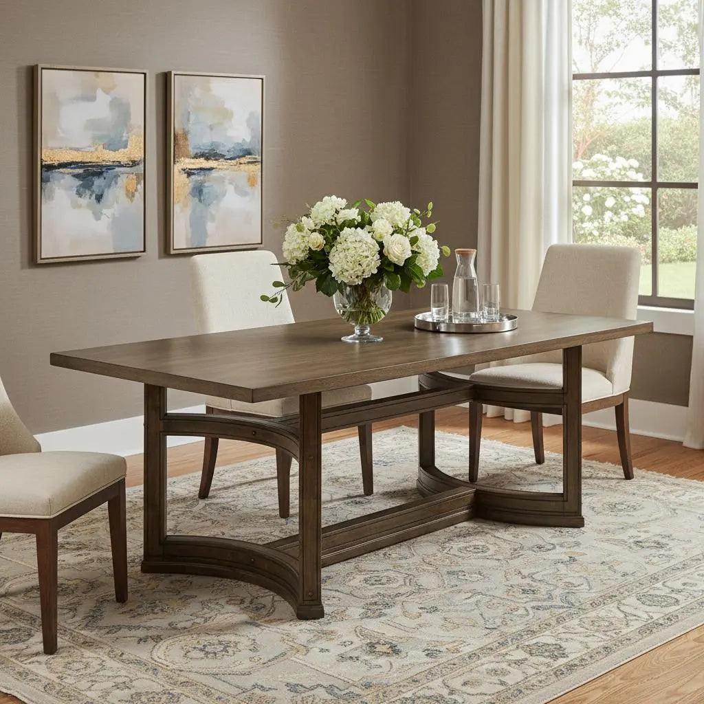 88" Oak Wood Trestle Base Dining Table Homeroots Kitchen & Dining