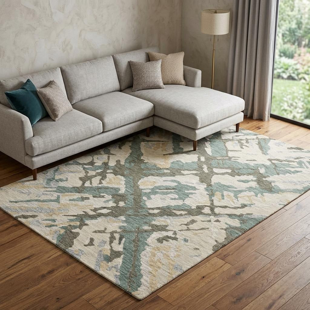 10' X 13' Gray And Teal Wool Abstract Hand Tufted Area Rug - Home & Garden