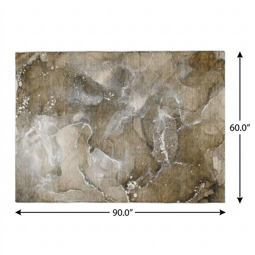 5' X 8' Brown And Chocolate Abstract Shag Washable Area Rug With UV Protection - Home & Garden