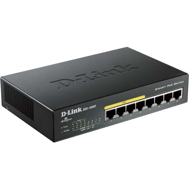 D-Link DGS-1008P 8-Port Gigabit Metal Desktop Switch with 4 PoE Ports - GreatEagleInc