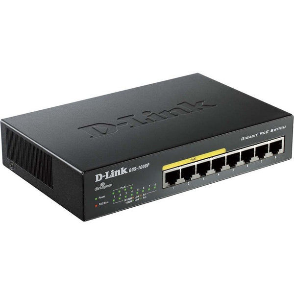 D-Link DGS-1008P 8-Port Gigabit Metal Desktop Switch with 4 PoE Ports - GreatEagleInc