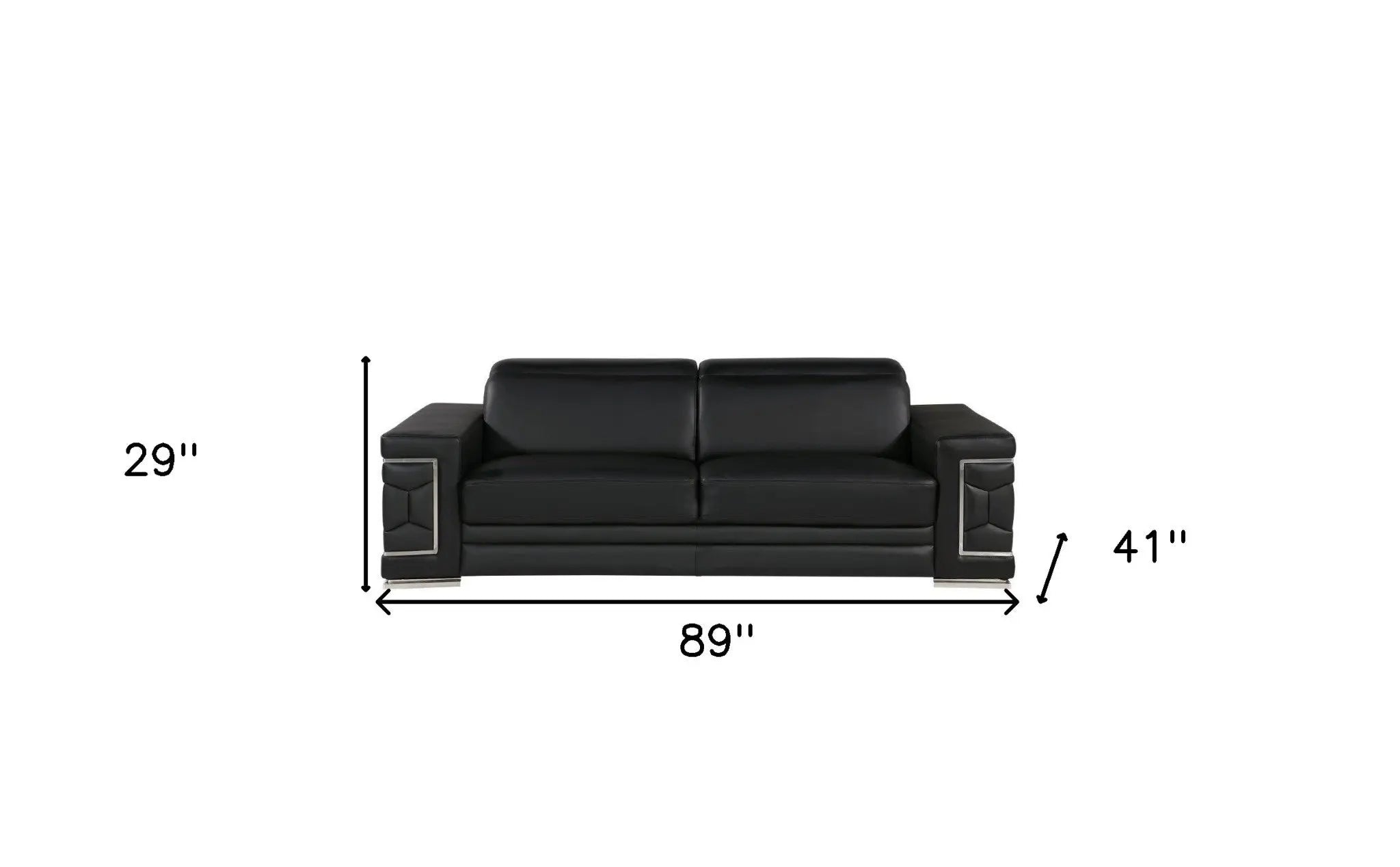 89" Black Leather Sofa With Silver Legs Homeroots Living Room