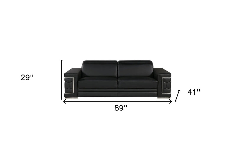 89" Black Leather Sofa With Silver Legs Homeroots Living Room