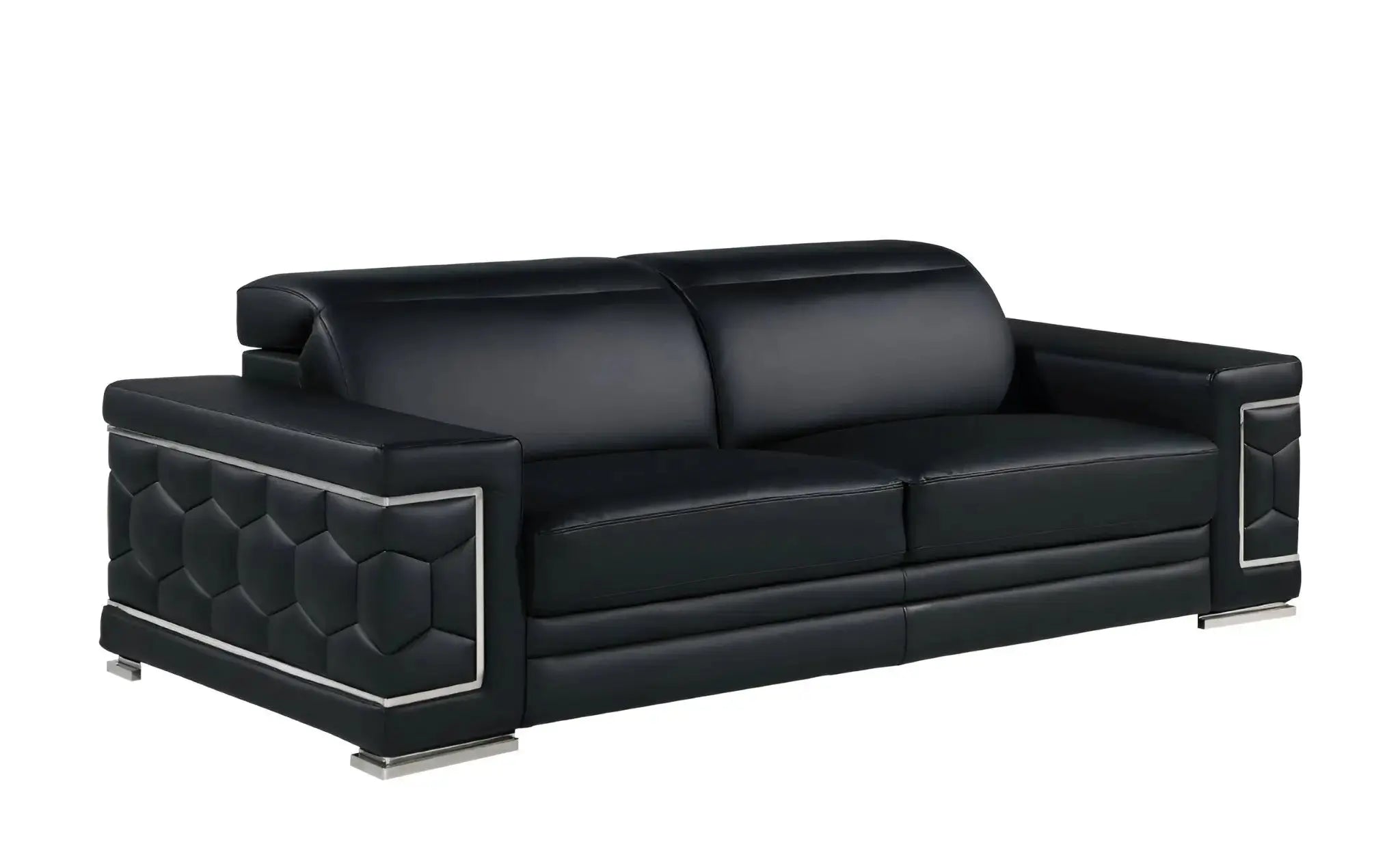 89" Black Leather Sofa With Silver Legs Homeroots Living Room
