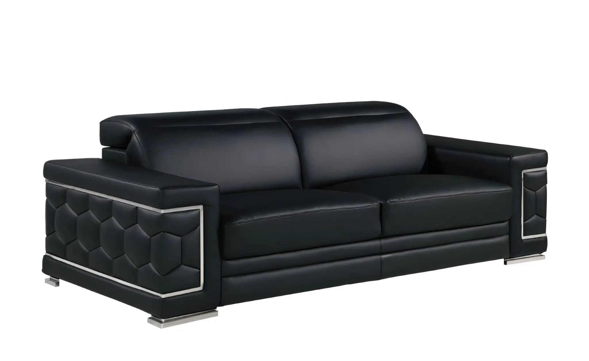 89" Black Leather Sofa With Silver Legs Homeroots Living Room