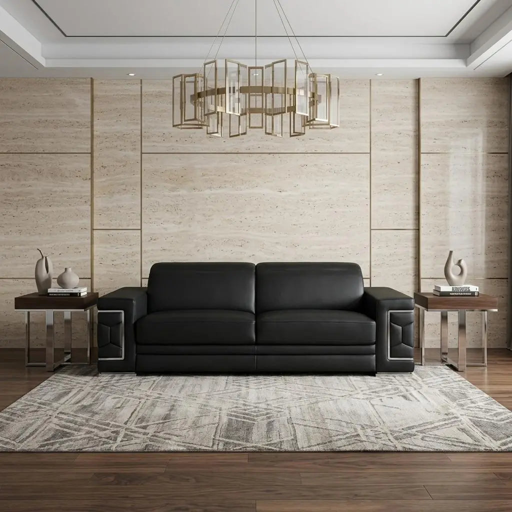 89" Black Leather Sofa With Silver Legs Homeroots Living Room