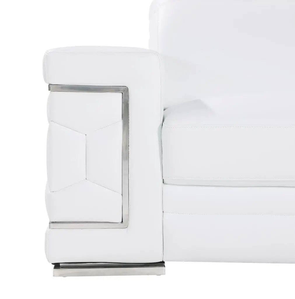 89" White Leather Sofa With Silver Legs Homeroots Living Room
