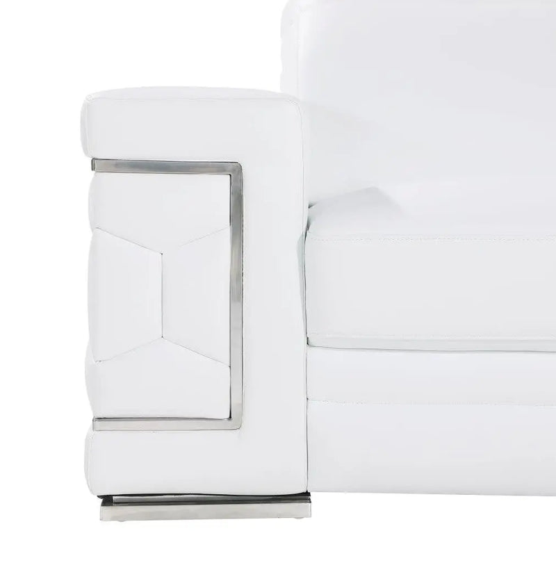 89" White Leather Sofa With Silver Legs Homeroots Living Room