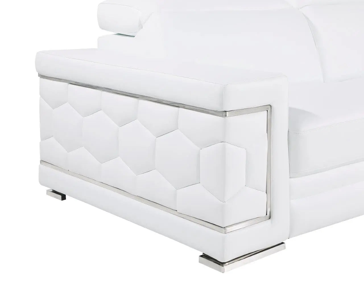 89" White Leather Sofa With Silver Legs Homeroots Living Room
