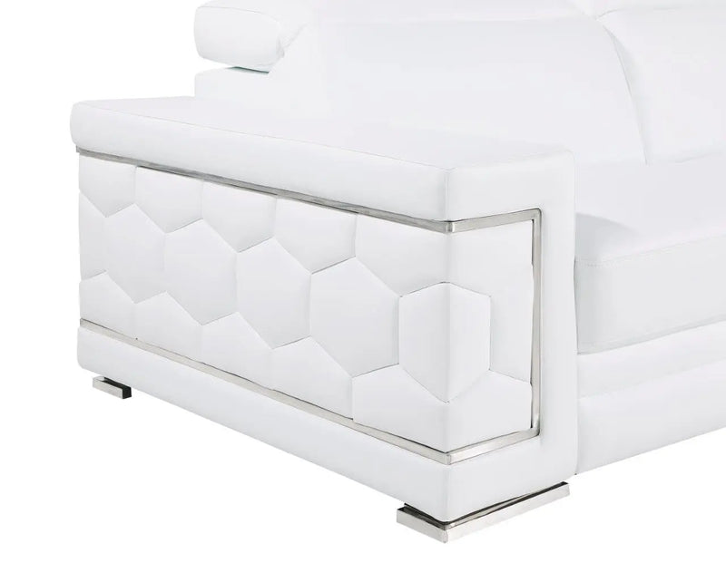 89" White Leather Sofa With Silver Legs Homeroots Living Room