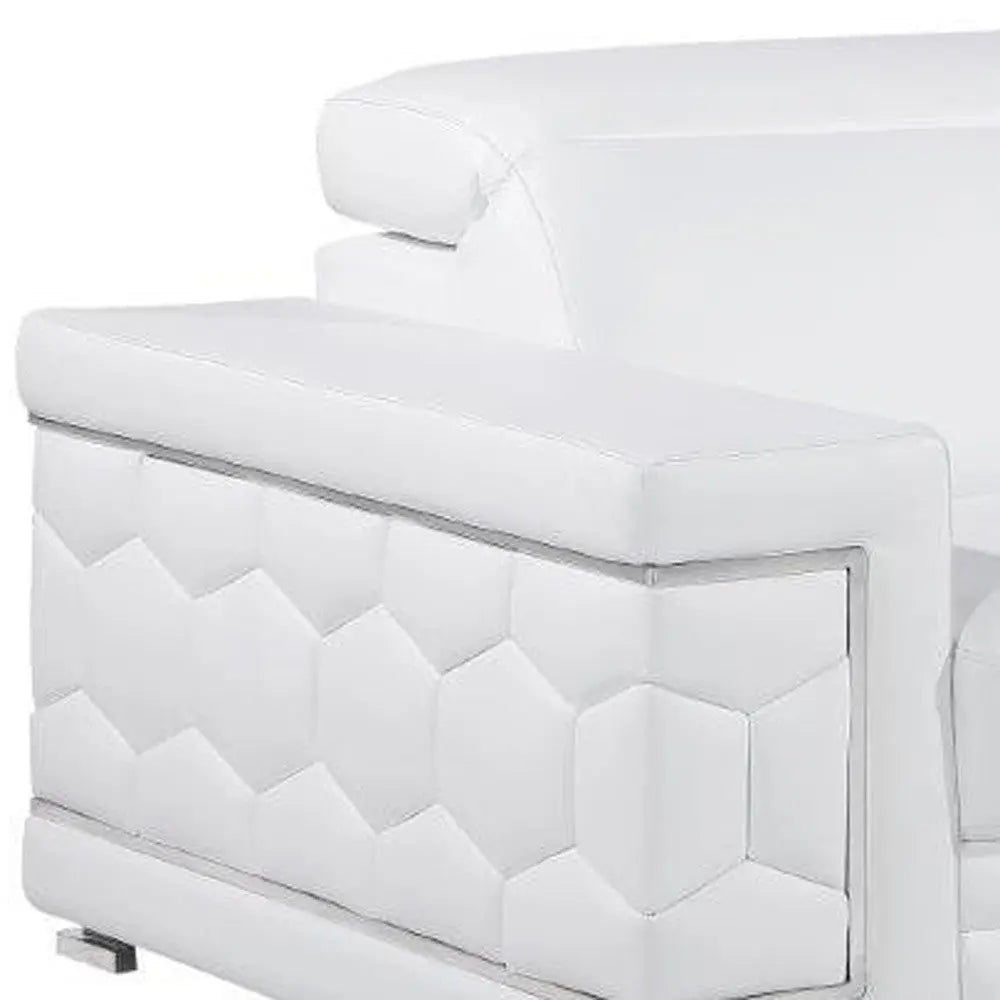 89" White Leather Sofa With Silver Legs Homeroots Living Room