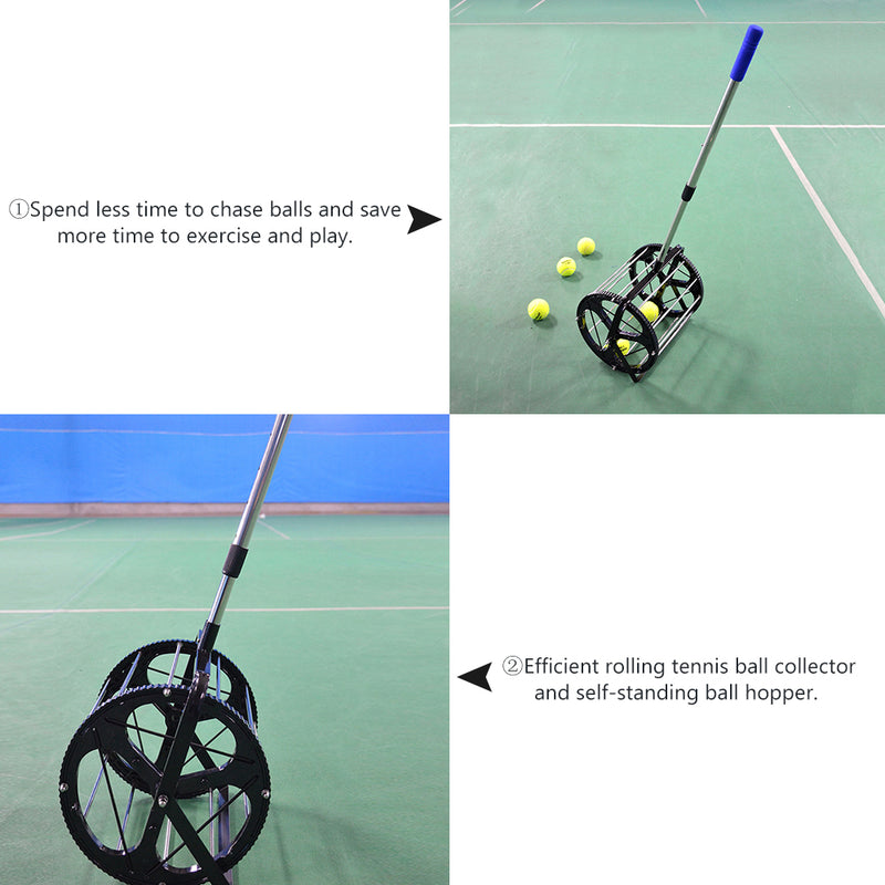 Tennis Ball Picker 55 Balls Capacity Tennis Balls Retriever Ball Hopper Roller Tennis Training Accessories