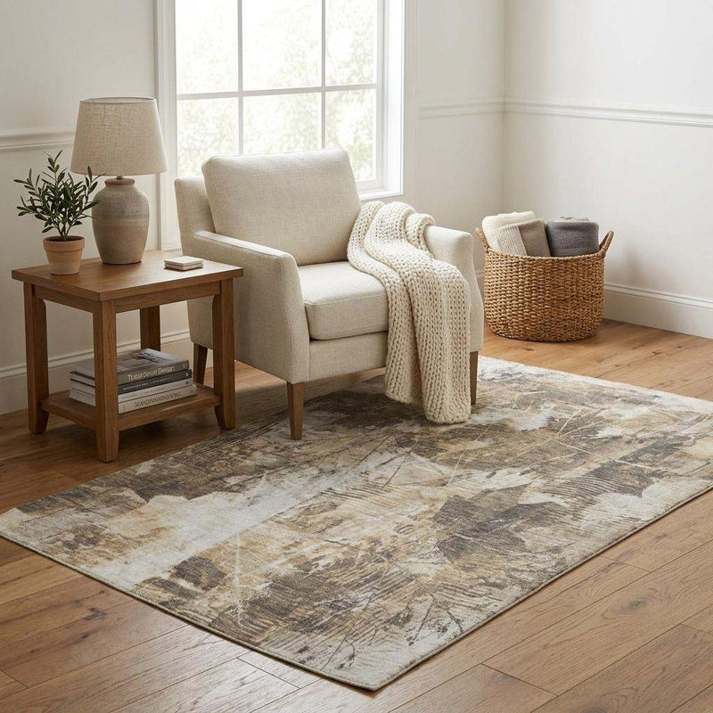 5' X 8' Beige And Ivory Floral Shag Washable Area Rug With UV Protection - Home & Garden