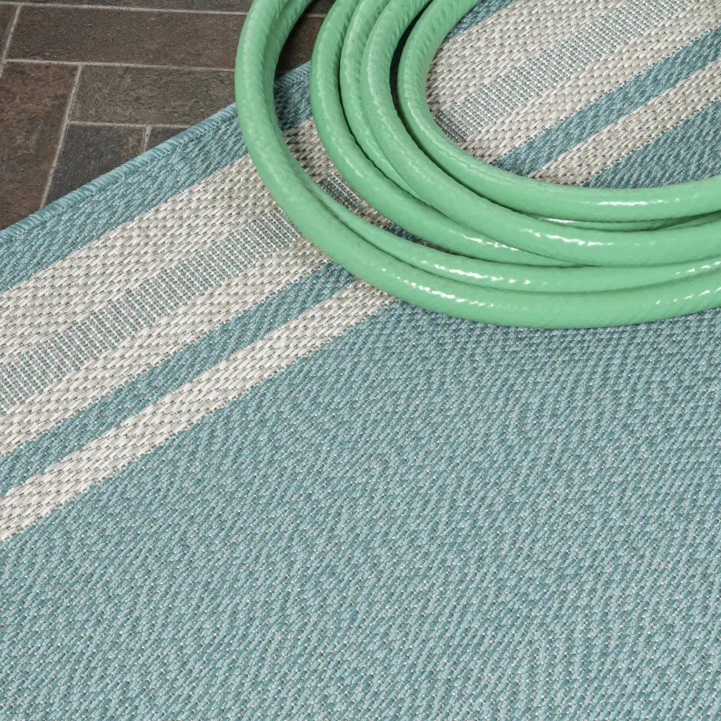 8' Aqua And Beige Indoor Outdoor Runner Rug Homeroots Outdoor