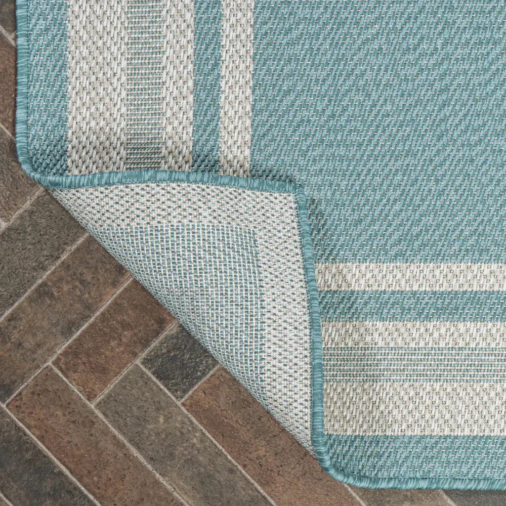 8' Aqua And Beige Indoor Outdoor Runner Rug Homeroots Outdoor