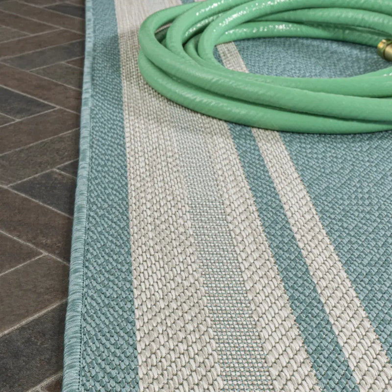 8' Aqua And Beige Indoor Outdoor Runner Rug Homeroots Outdoor