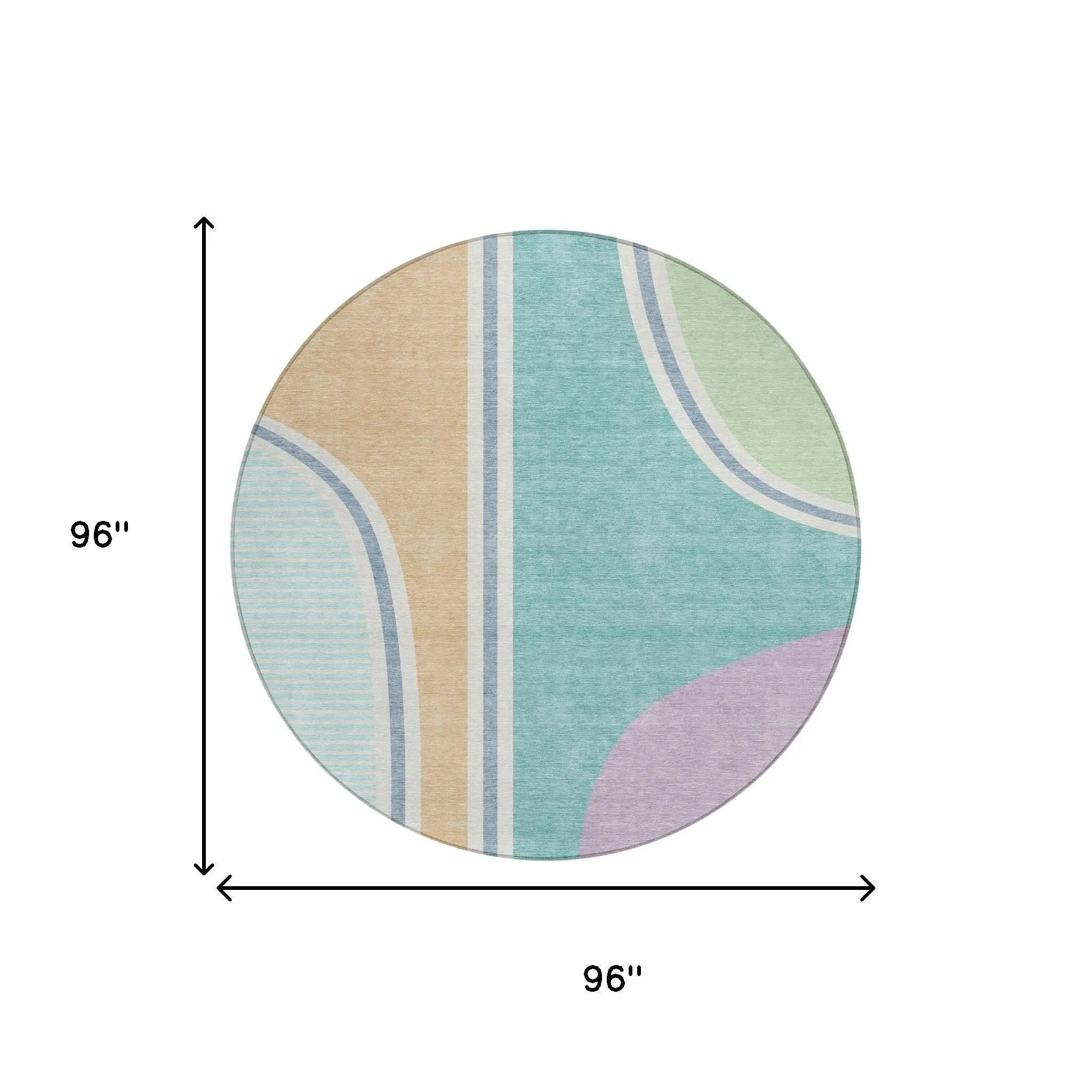 8' Aqua And Copper Round Geometric Washable Indoor Outdoor Area Rug Homeroots Outdoor