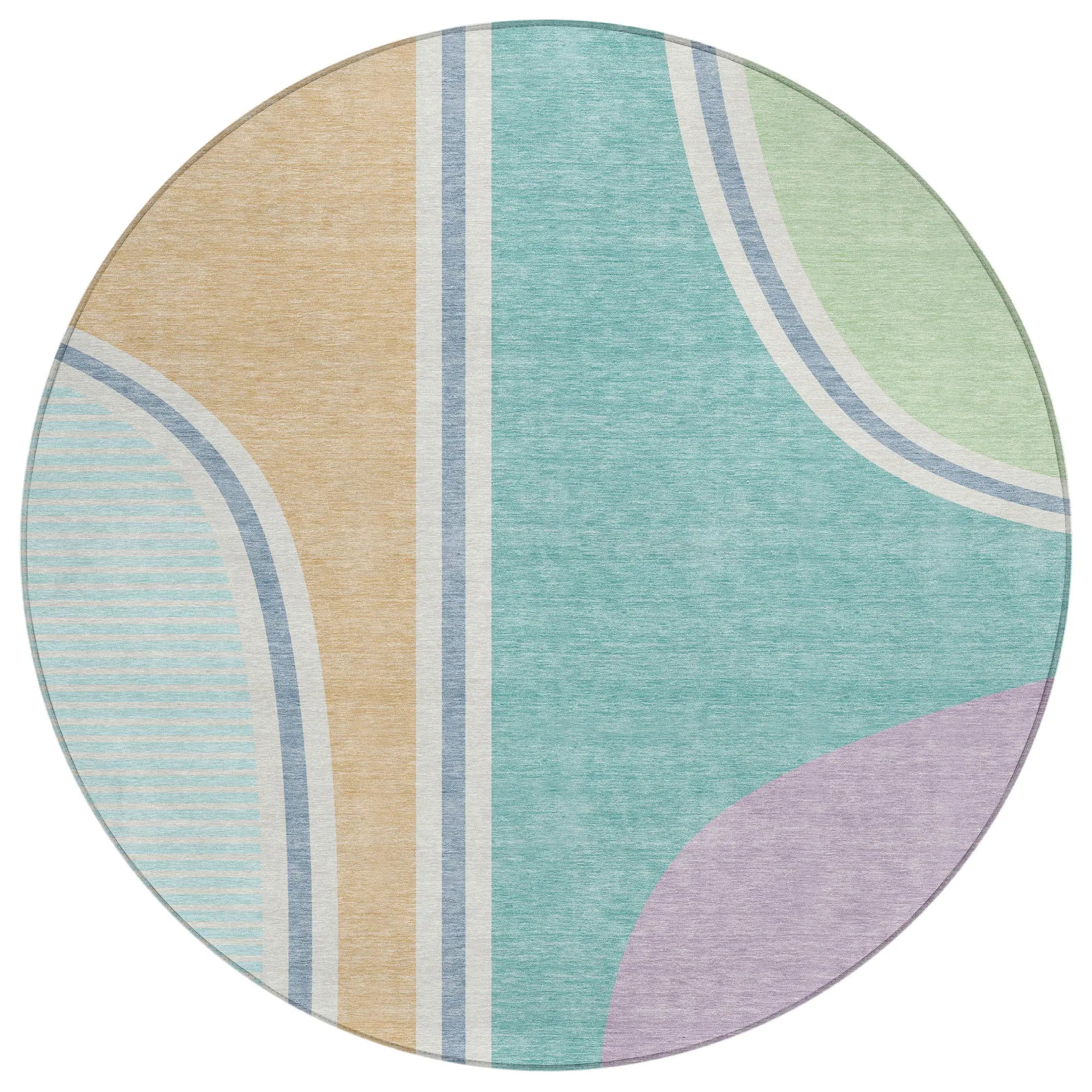 8' Aqua And Copper Round Geometric Washable Indoor Outdoor Area Rug Homeroots Outdoor