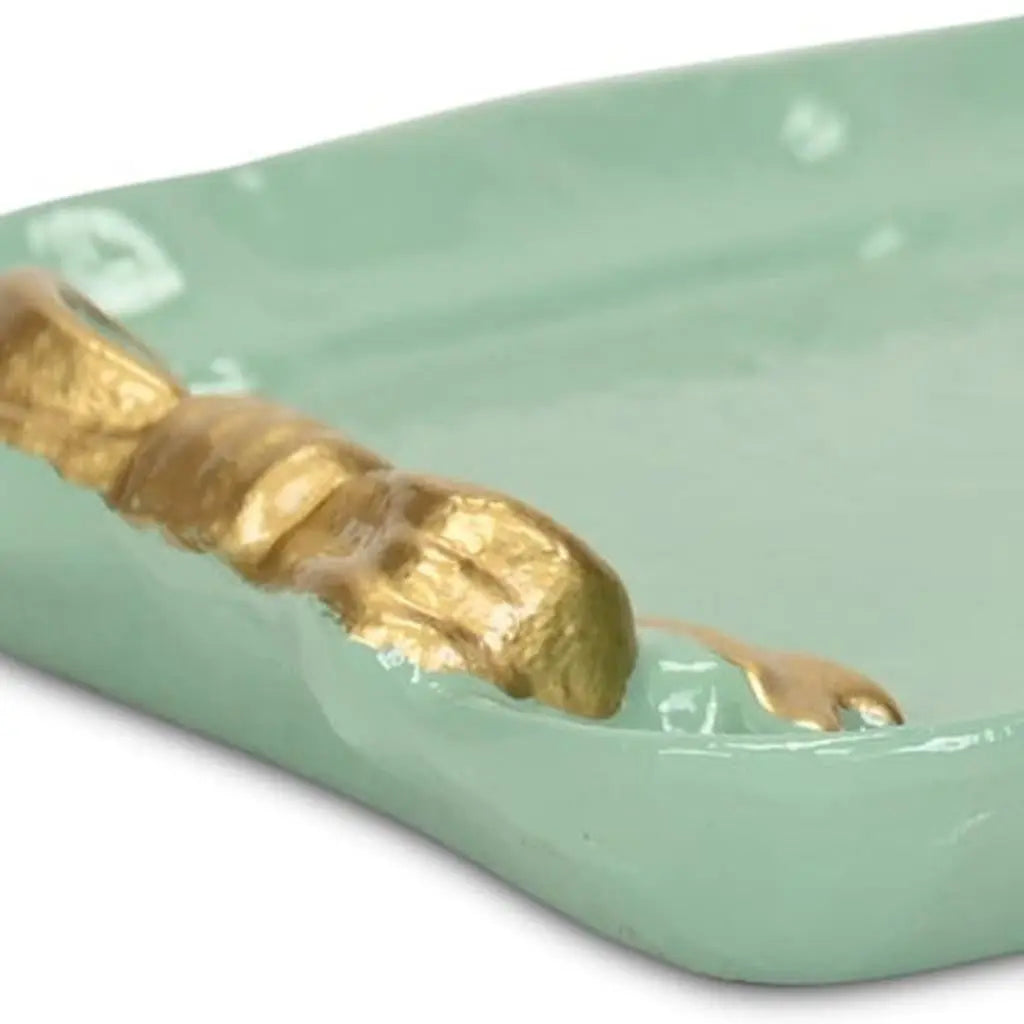 8" Aqua And Gold Cast Iron Ribbons Vanity Tray - GreatEagleInc