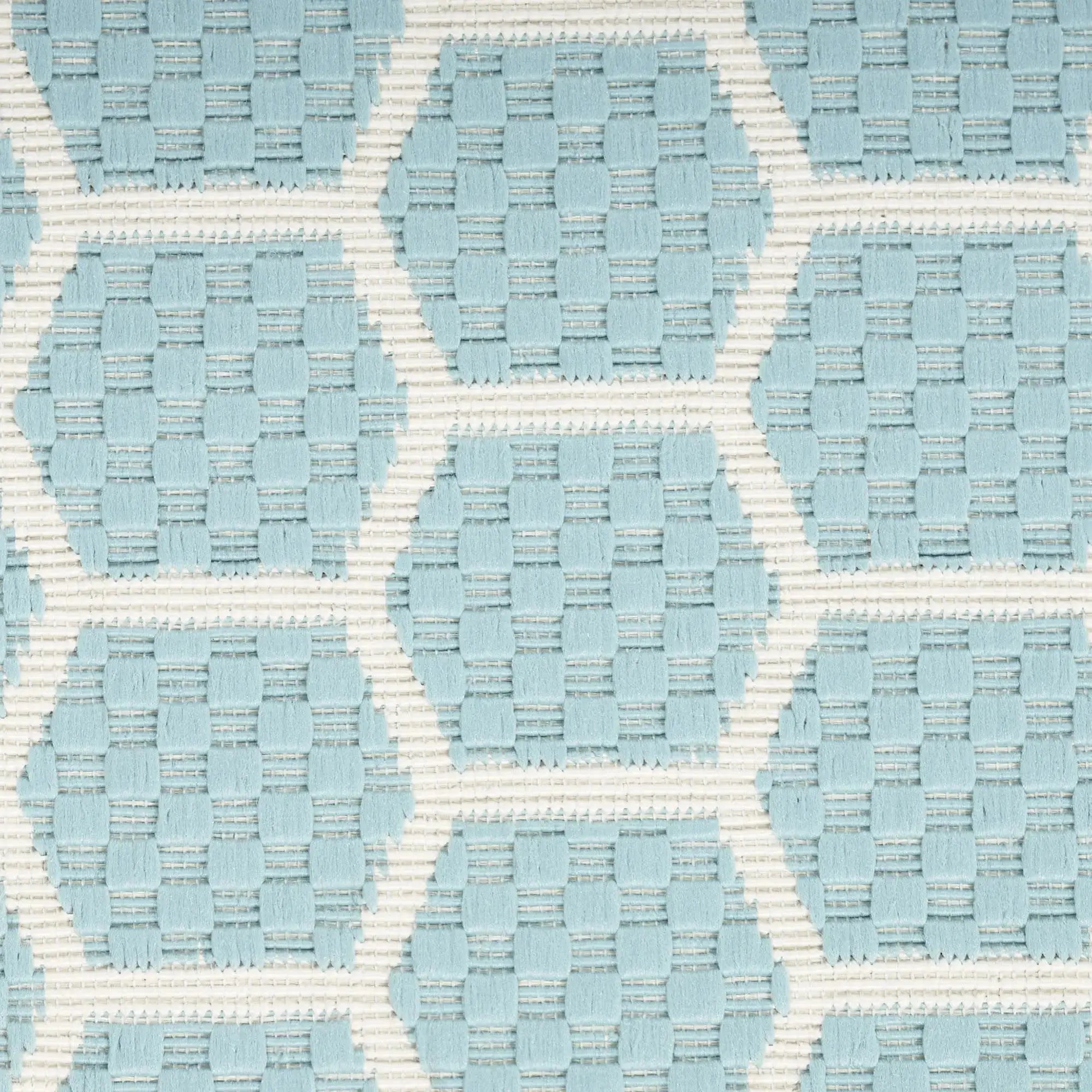 8' Aqua And Ivory Geometric Indoor Outdoor Runner Rug Homeroots Outdoor