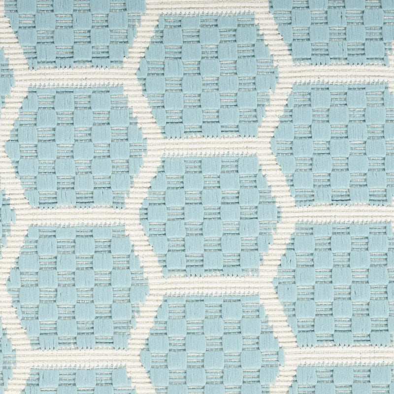 8' Aqua And Ivory Geometric Indoor Outdoor Runner Rug Homeroots Outdoor
