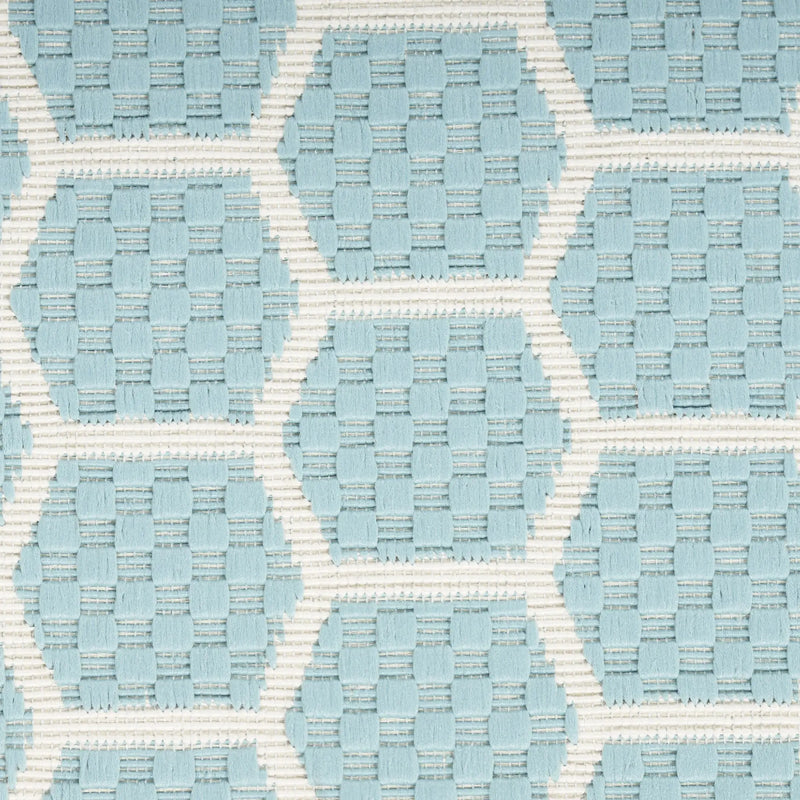 8' Aqua And Ivory Geometric Indoor Outdoor Runner Rug Homeroots Outdoor