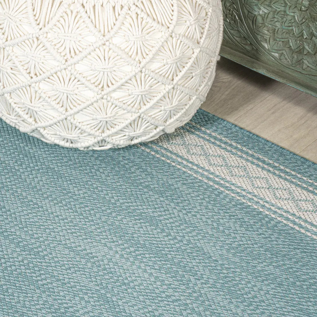8' Aqua And Light Gray Indoor Outdoor Runner Rug - GreatEagleInc