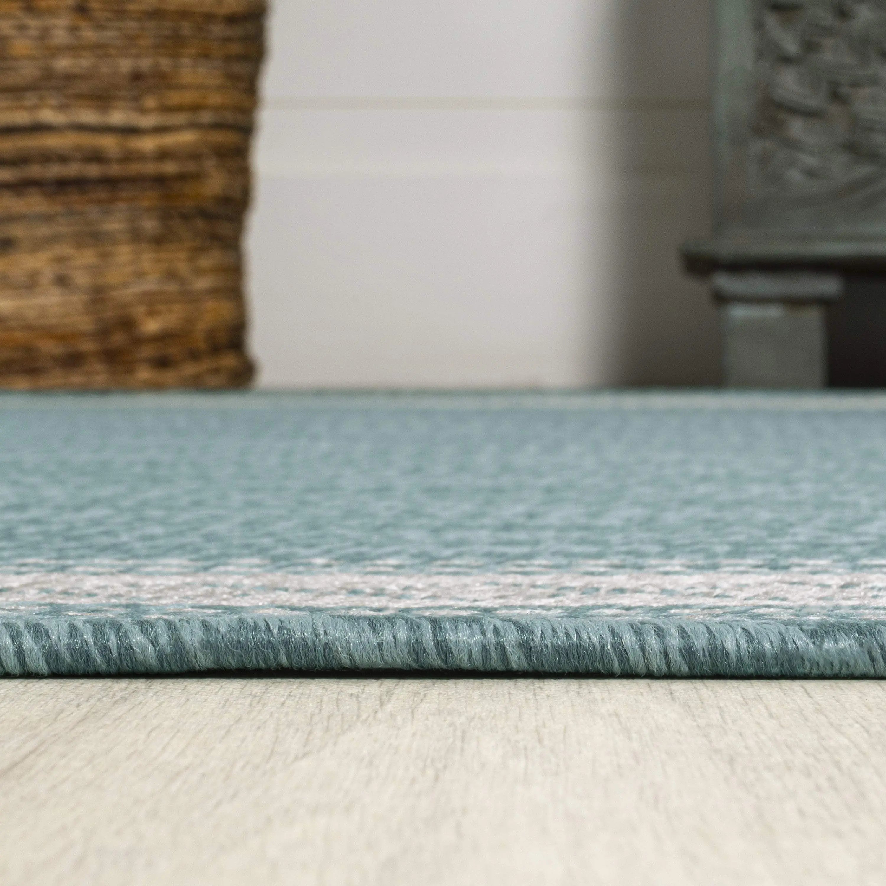 8' Aqua And Light Gray Indoor Outdoor Runner Rug - GreatEagleInc