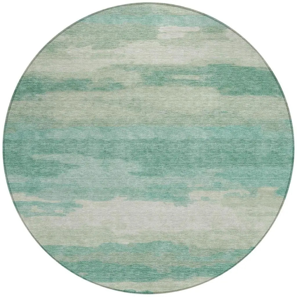8' Aqua And Teal Blue Round Abstract Washable Indoor Outdoor Area Rug Homeroots Outdoor