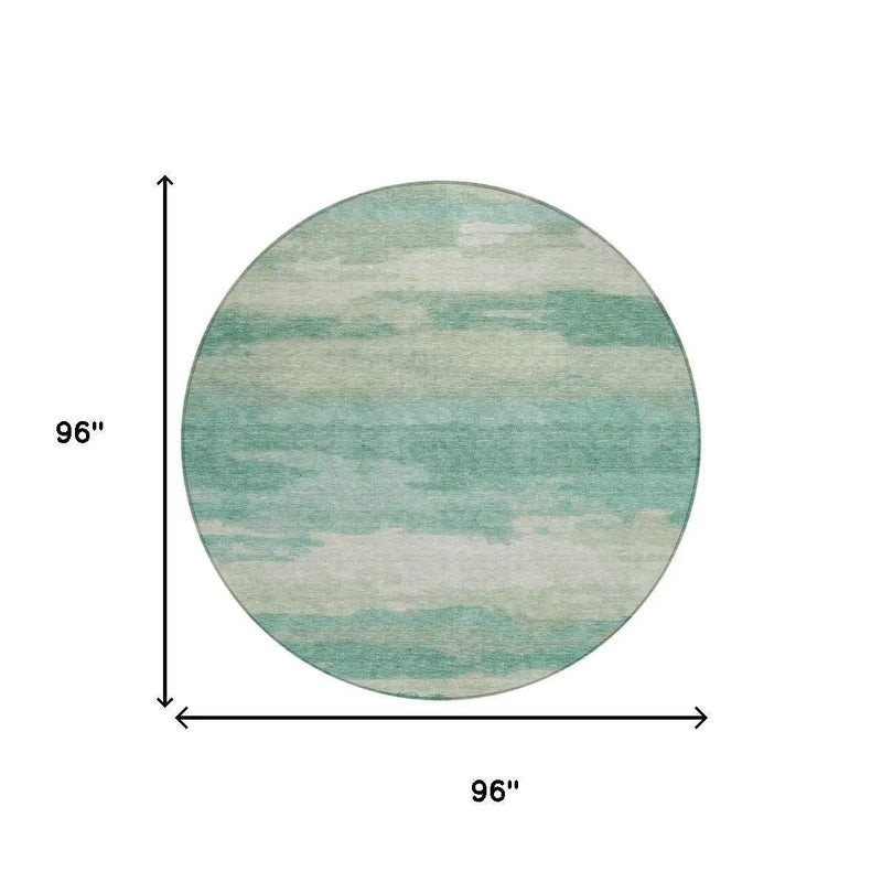8' Aqua And Teal Blue Round Abstract Washable Indoor Outdoor Area Rug Homeroots Outdoor