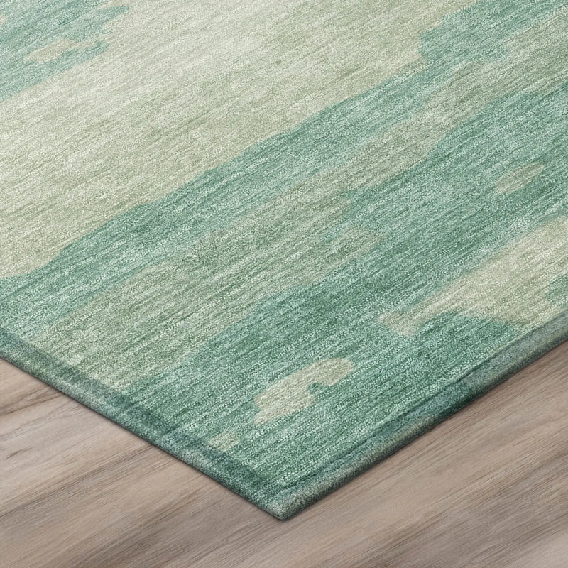 8' Aqua And Teal Blue Round Abstract Washable Indoor Outdoor Area Rug Homeroots Outdoor