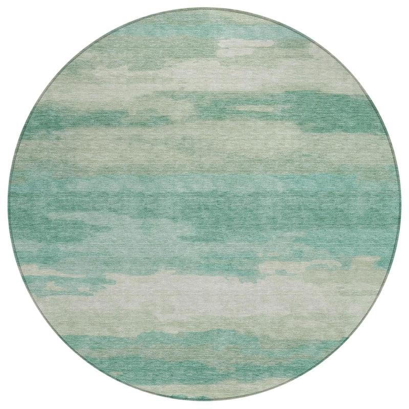 8' Aqua And Teal Blue Round Abstract Washable Indoor Outdoor Area Rug Homeroots Outdoor