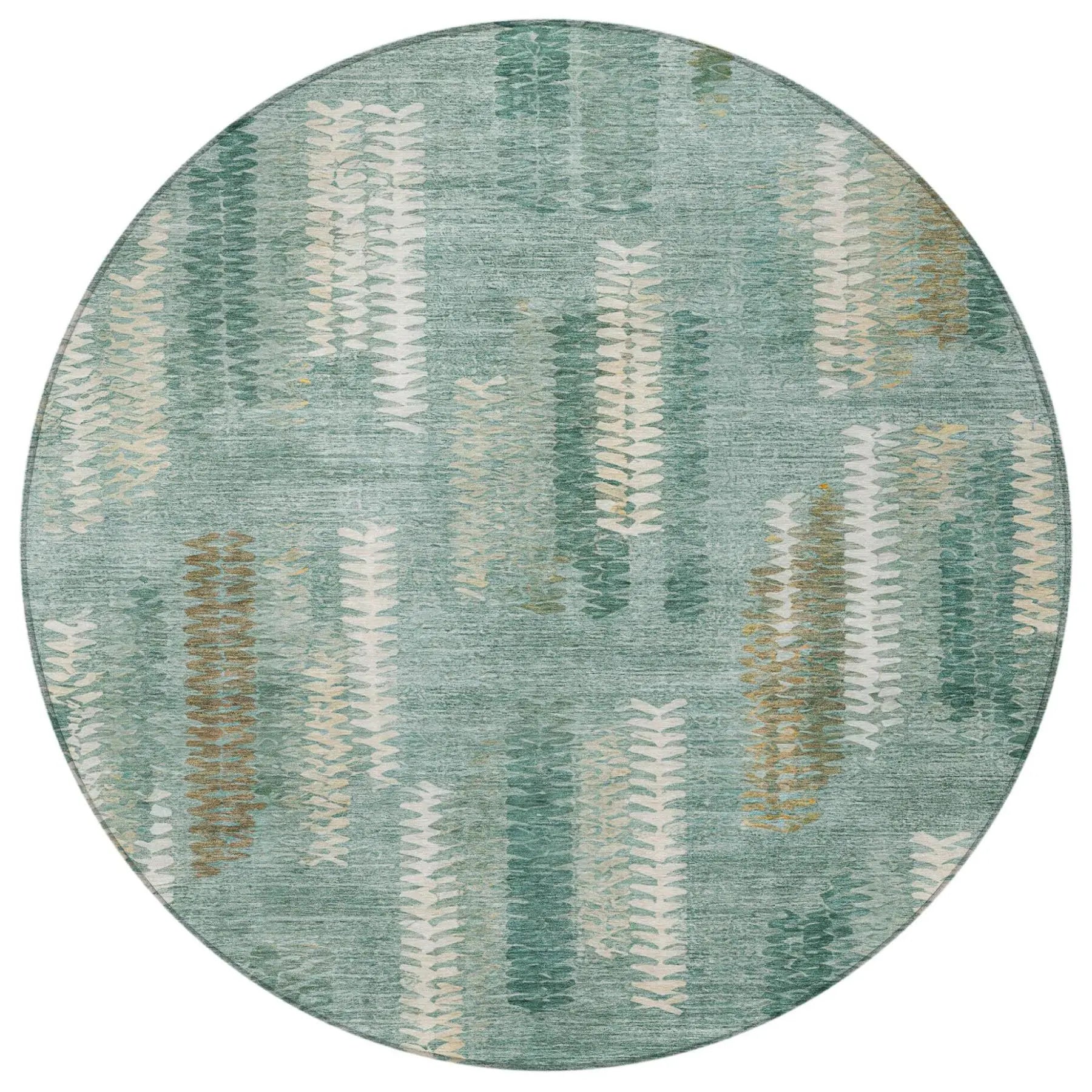 8' Aqua And Teal Blue Round Abstract Washable Indoor Outdoor Area Rug Homeroots Outdoor