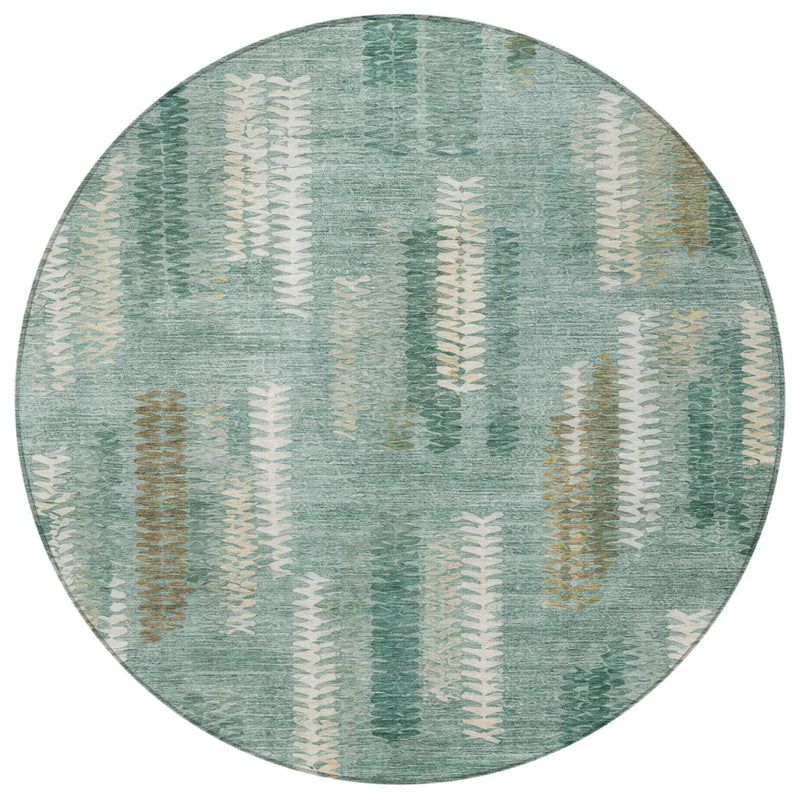 8' Aqua And Teal Blue Round Abstract Washable Indoor Outdoor Area Rug Homeroots Outdoor