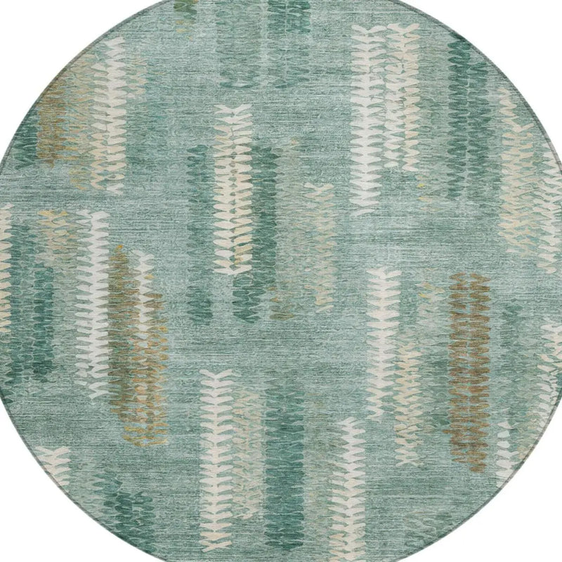 8' Aqua And Teal Blue Round Abstract Washable Indoor Outdoor Area Rug Homeroots Outdoor