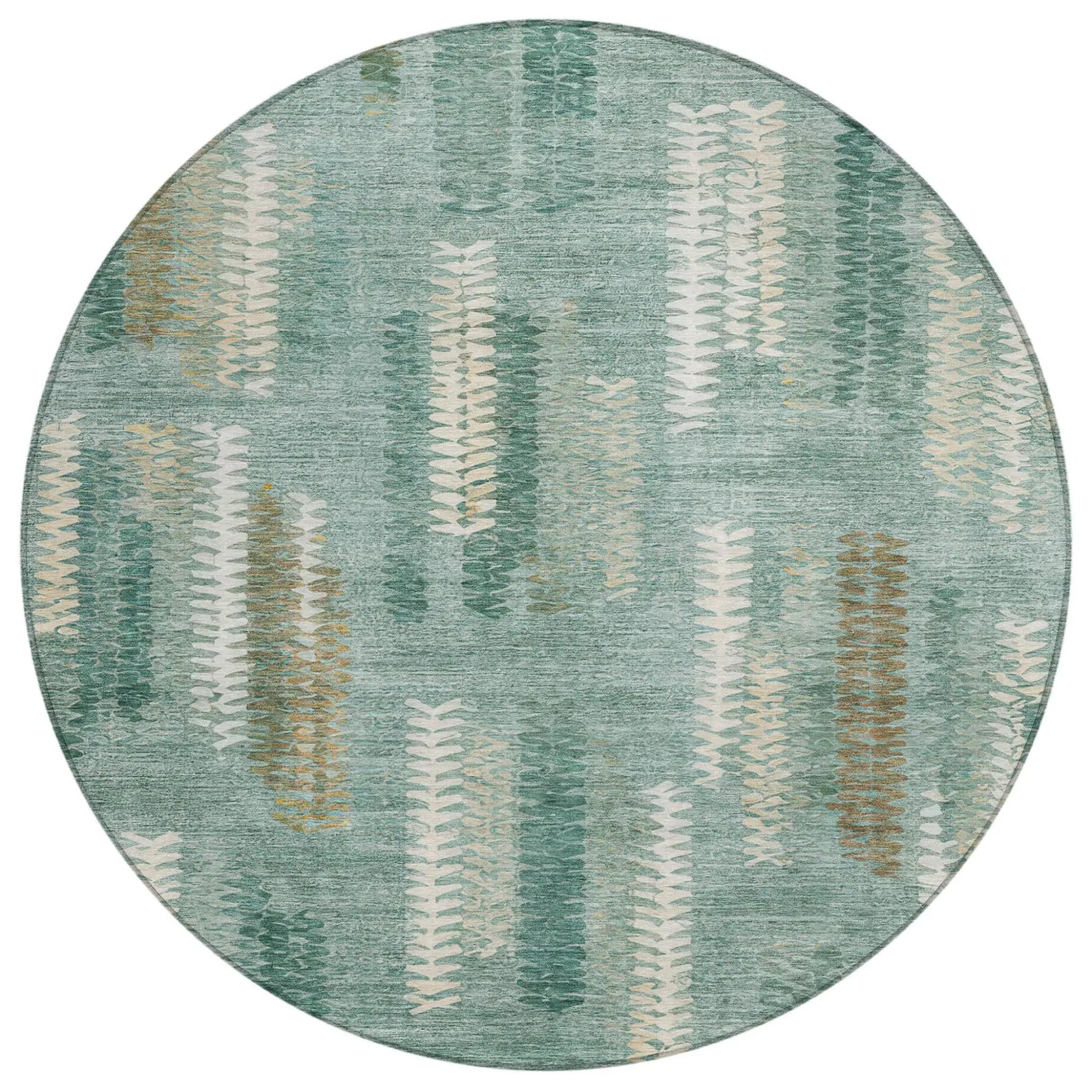 8' Aqua And Teal Blue Round Abstract Washable Indoor Outdoor Area Rug Homeroots Outdoor