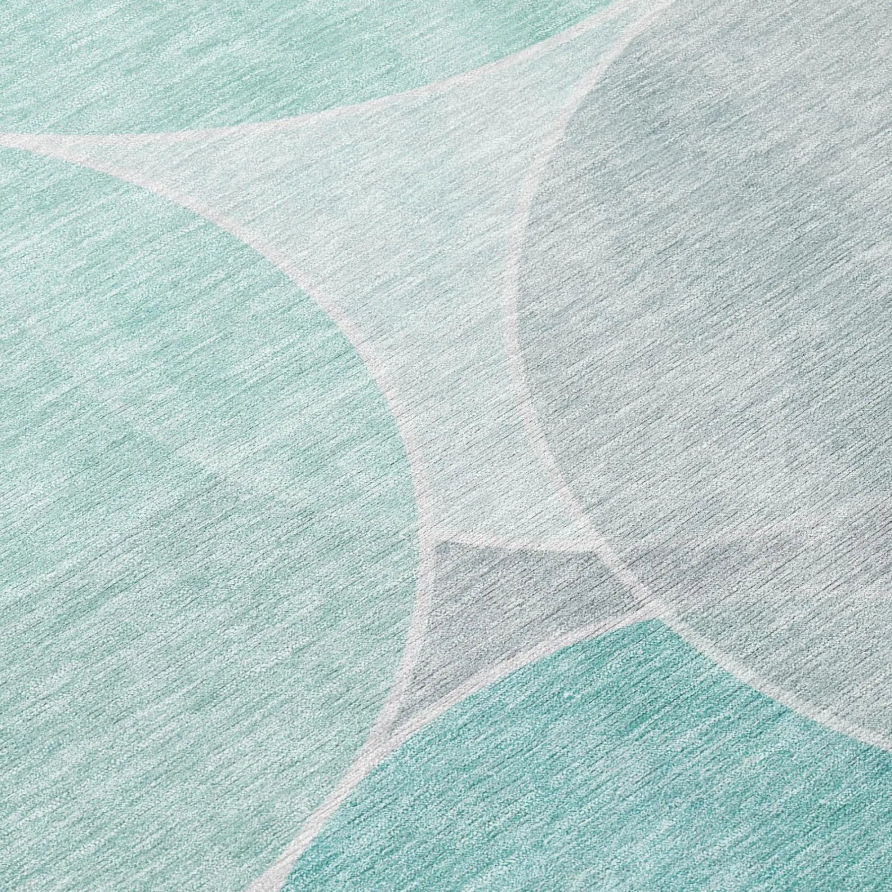 8' Aqua And Teal Blue Round Geometric Washable Indoor Outdoor Area Rug Homeroots Outdoor
