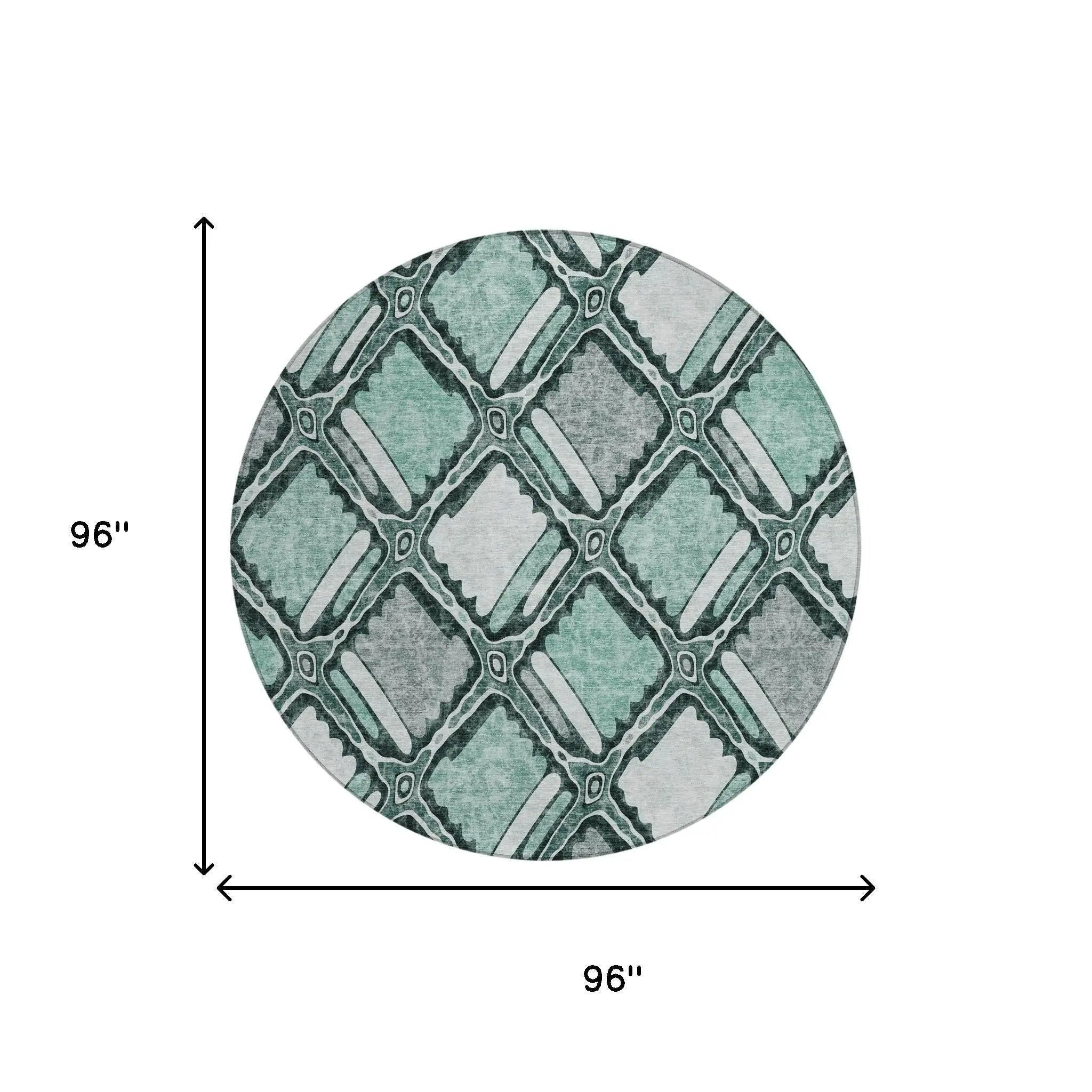 8' Aqua And Teal Blue Round Geometric Washable Indoor Outdoor Area Rug Homeroots Outdoor