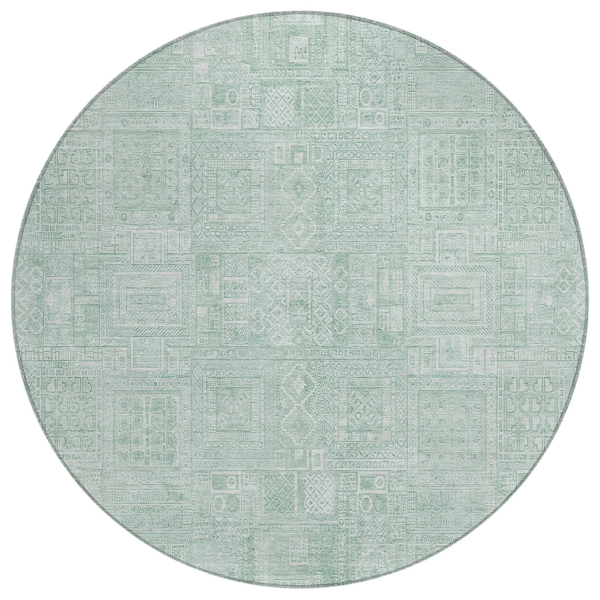 8' Aqua And Teal Blue Round Oriental Washable Indoor Outdoor Area Rug Homeroots Outdoor